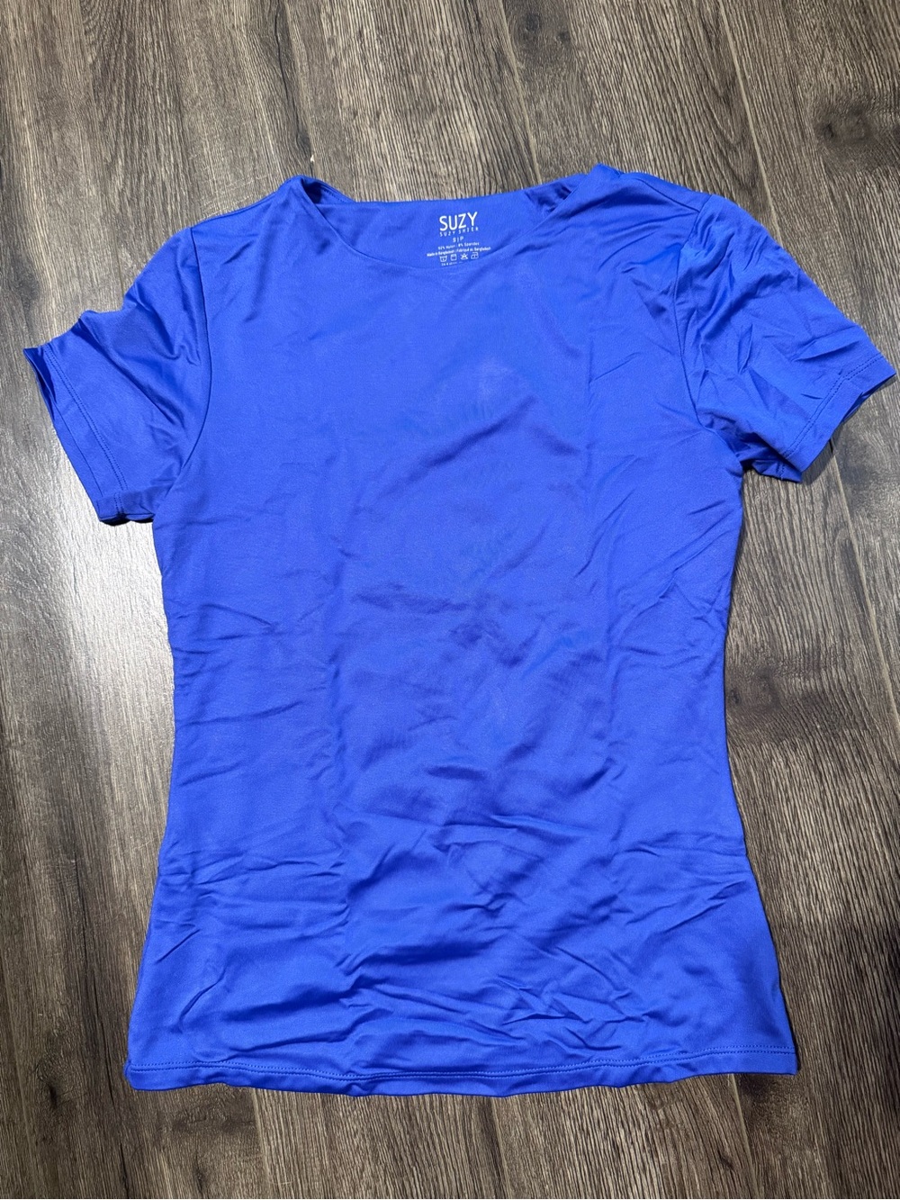 Suzy Shier Short Sleeve Soft Nylon & Spandex Top in Royal Blue